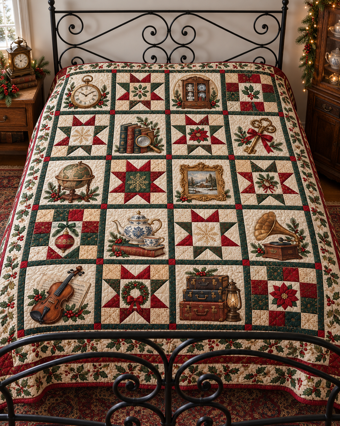 Treasures of Christmas Past Quilt Blanket — bed mockup
