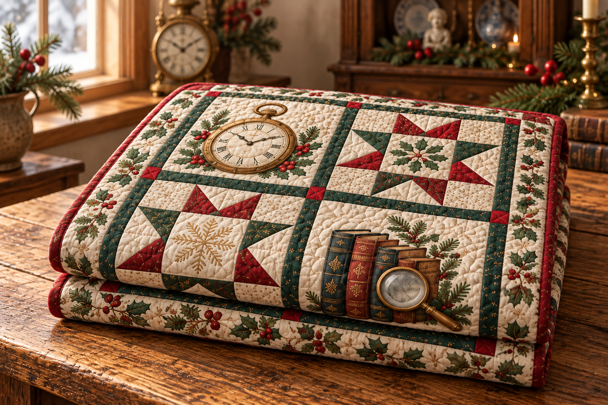 Treasures of Christmas Past Quilt Blanket — folded mockup