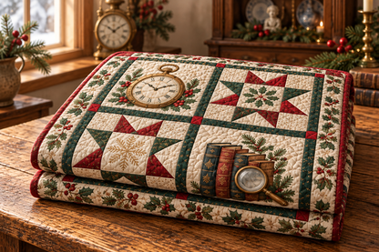 Treasures of Christmas Past Quilt Blanket — folded mockup