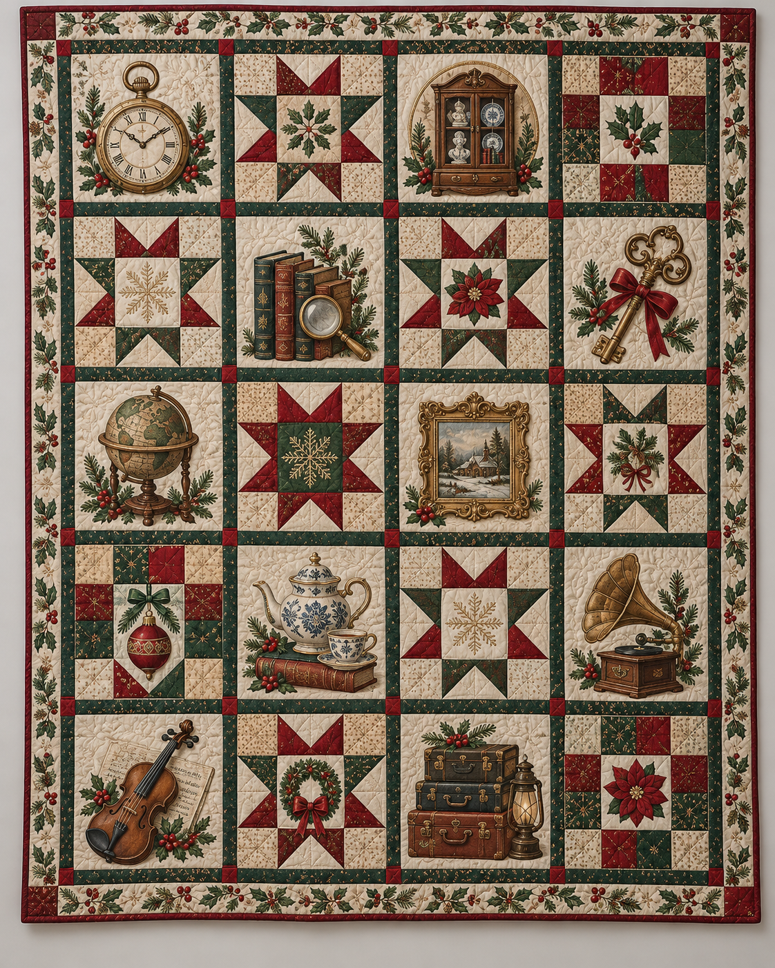 Treasures of Christmas Past Quilt Blanket — main design