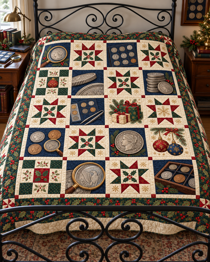Christmas Coin Cabinet Quilt Blanket — bed mockup