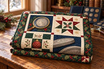 Christmas Coin Cabinet Quilt Blanket — folded mockup