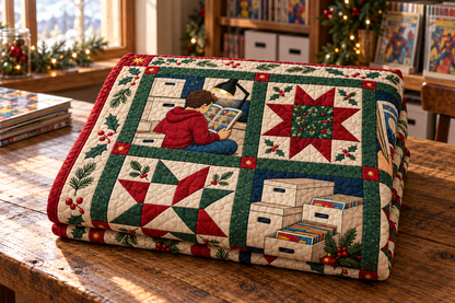 Christmas in Comic Panels Quilt Blanket — folded mockup