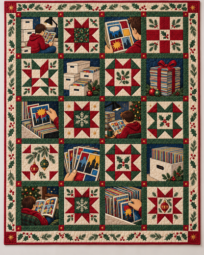 Christmas in Comic Panels Quilt Blanket — main design