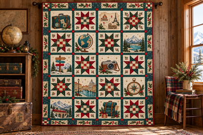Christmas Wanderlust Quilt Blanket — hanging mockup