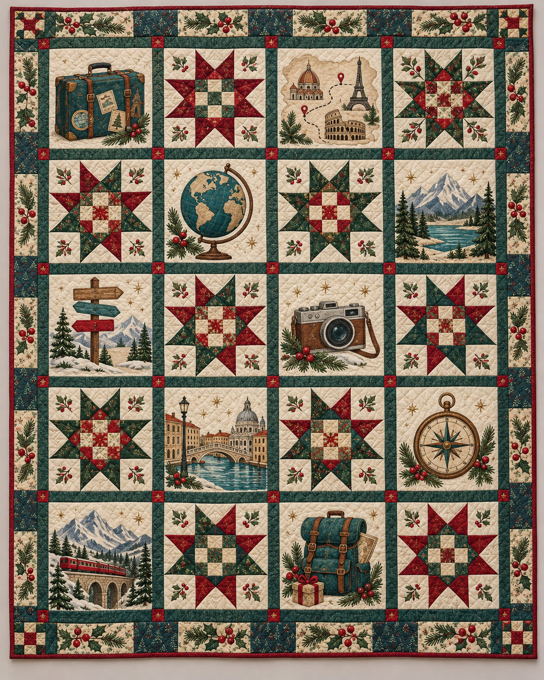 Christmas Wanderlust Quilt Blanket — main design