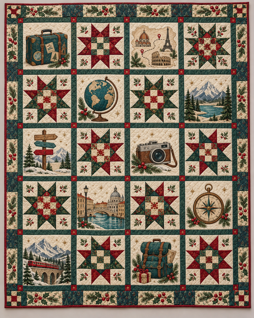 Christmas Wanderlust Quilt Blanket — main design