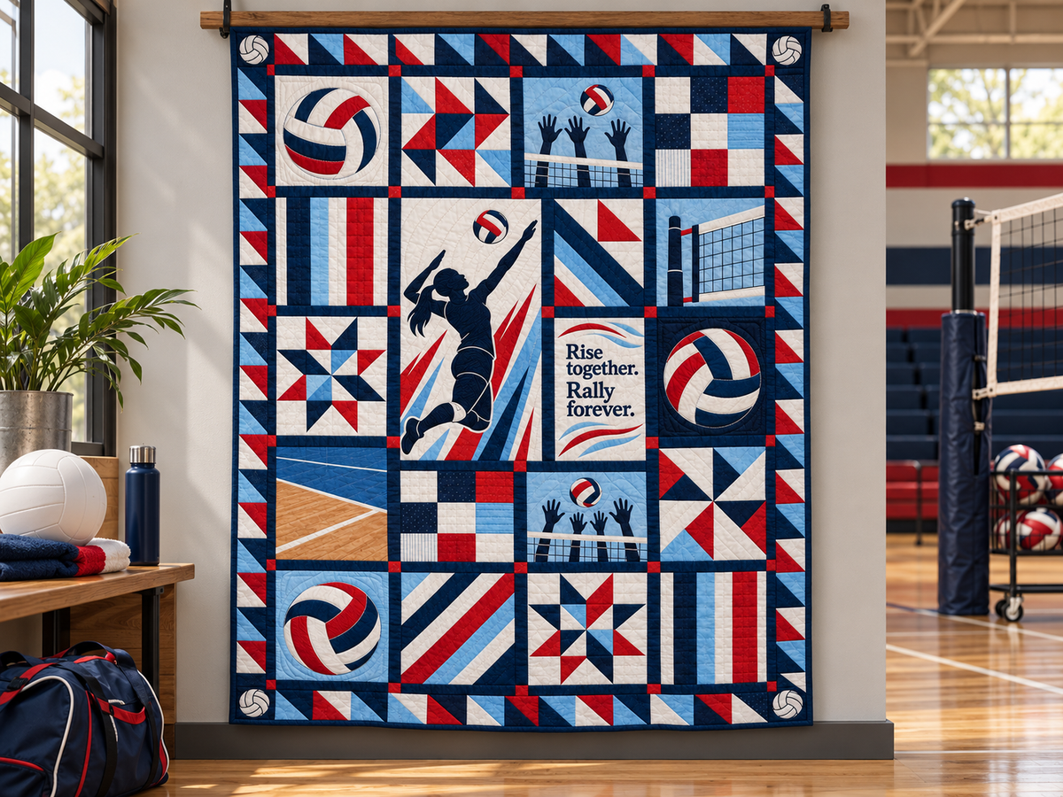 Rise Together Volleyball Quilt Blanket - wall display