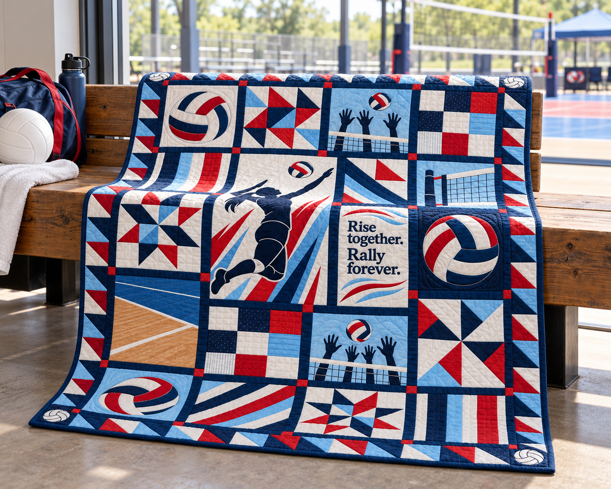 Rise Together Volleyball Quilt Blanket - venue bench mockup