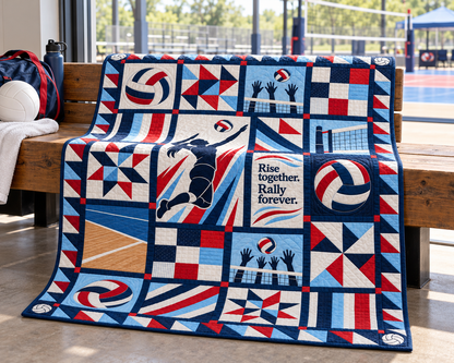 Rise Together Volleyball Quilt Blanket - venue bench mockup