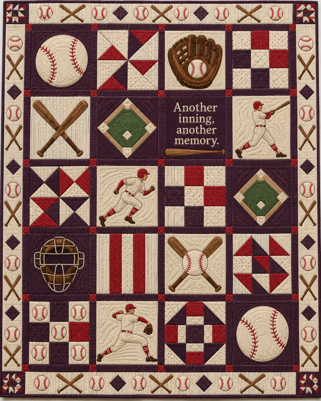 Another Inning Baseball Quilt Blanket - main design