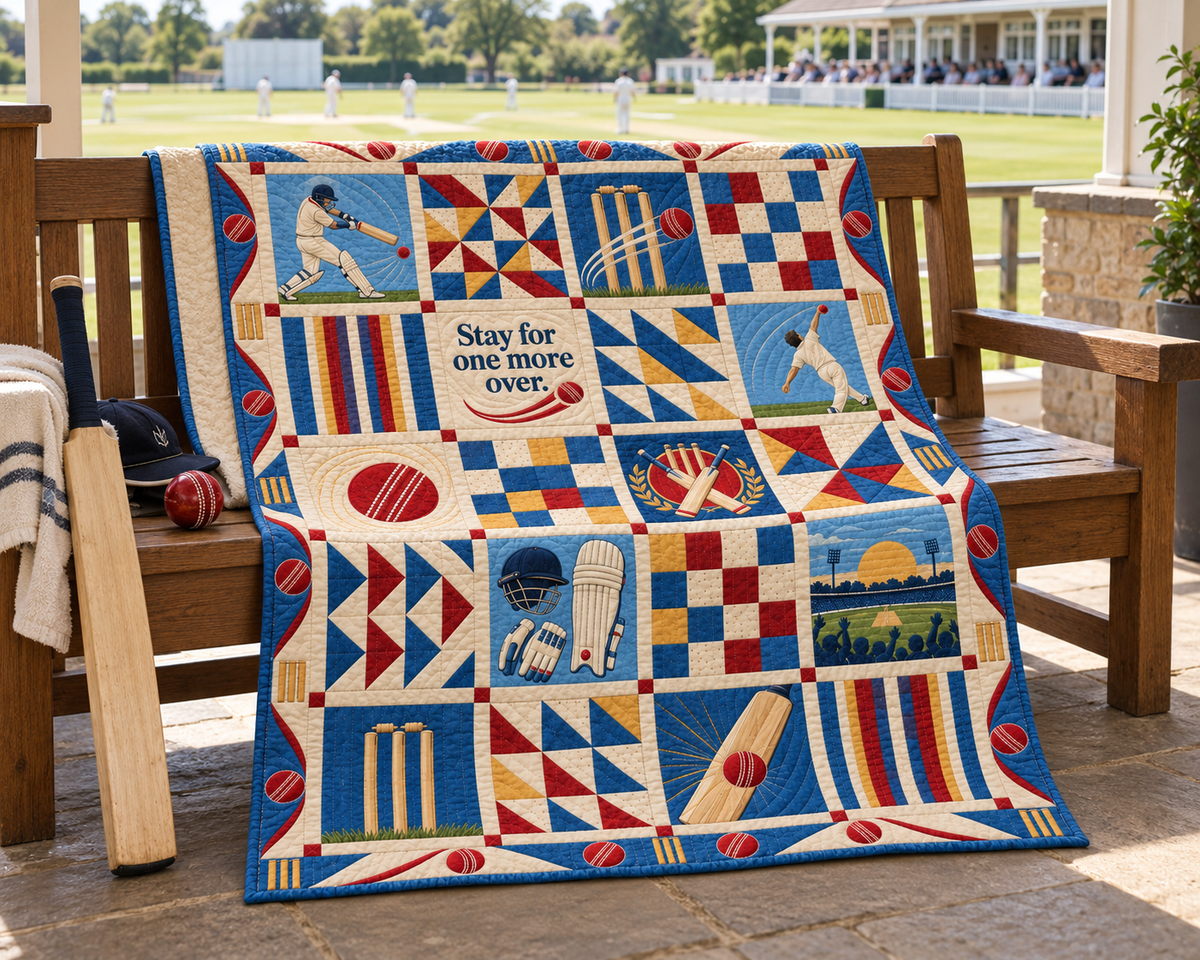 One More Over Cricket Quilt Blanket - venue bench mockup