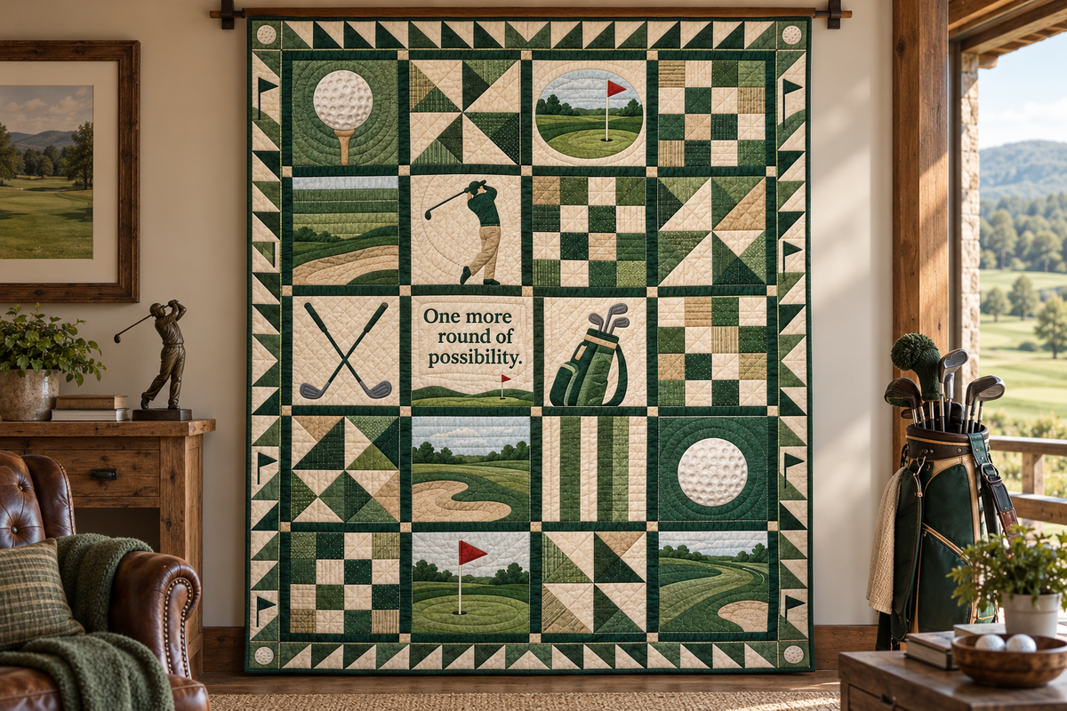 Fairway Possibilities Golf Quilt Blanket - wall display