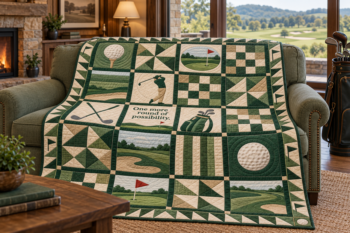 Fairway Possibilities Golf Quilt Blanket - sofa mockup