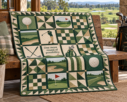 Fairway Possibilities Golf Quilt Blanket - venue bench mockup