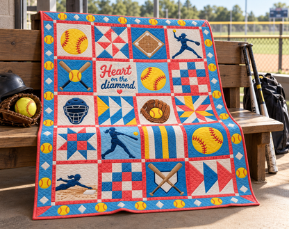 Diamond Heart Softball Quilt Blanket - venue bench mockup