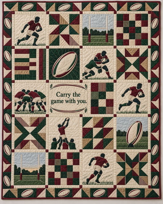 Carry the Game Rugby Quilt Blanket - main design
