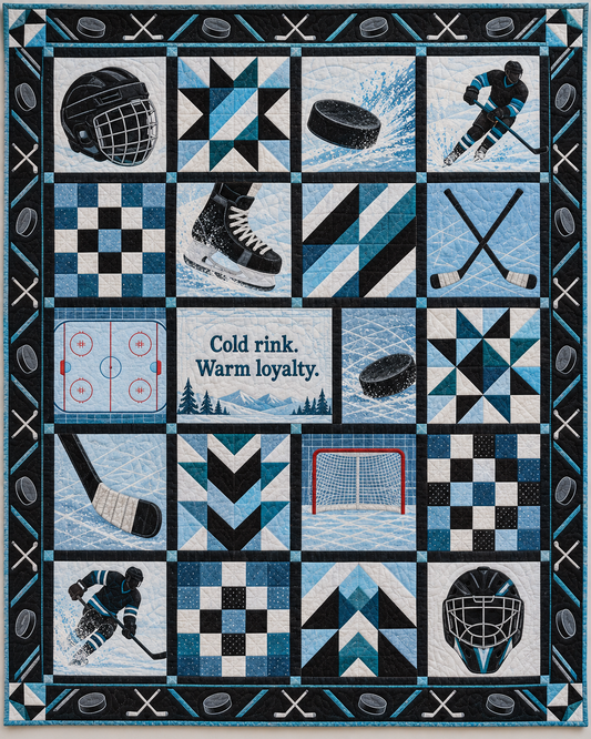 Cold Rink Warm Hearts Ice hockey Quilt Blanket - main design