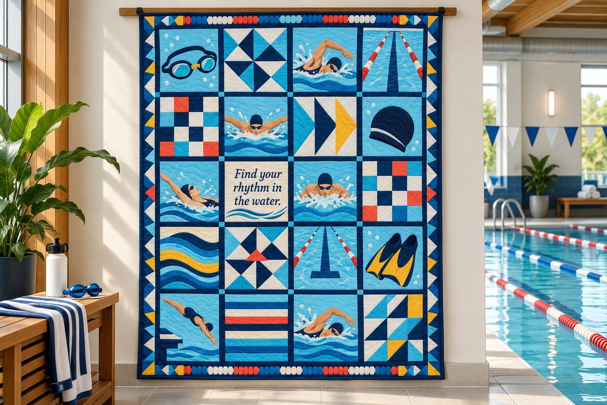 Water Rhythm Swimming Quilt Blanket - wall display