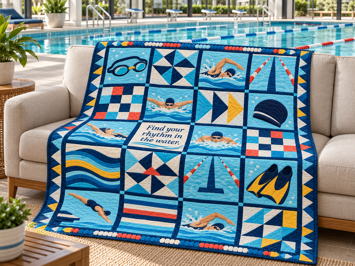 Water Rhythm Swimming Quilt Blanket - sofa mockup