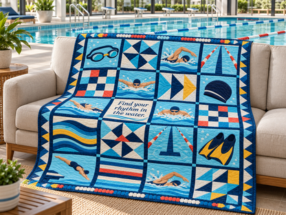 Water Rhythm Swimming Quilt Blanket - sofa mockup