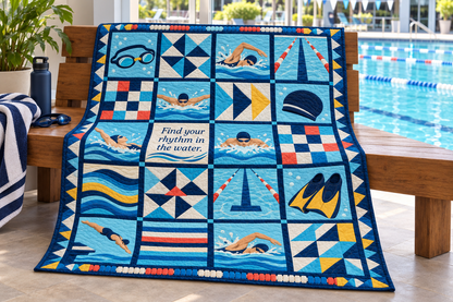 Water Rhythm Swimming Quilt Blanket - venue bench mockup