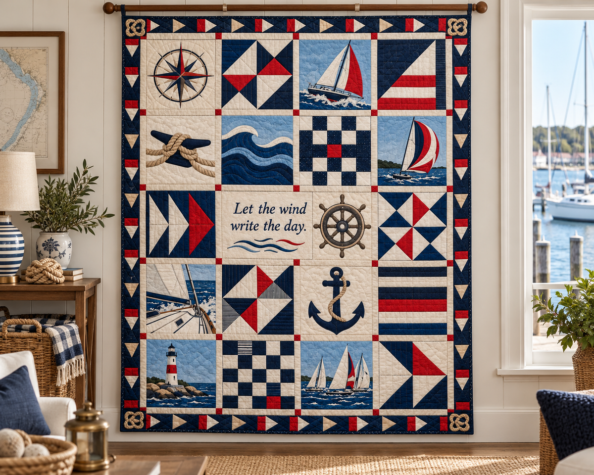 Windwritten Sailing Quilt Blanket - wall display