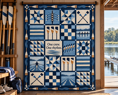 One Crew One Rhythm Rowing Quilt Blanket - wall display