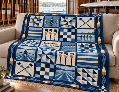 One Crew One Rhythm Rowing Quilt Blanket - sofa mockup