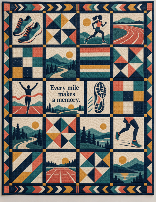 Memory Miles Running Quilt Blanket - main design