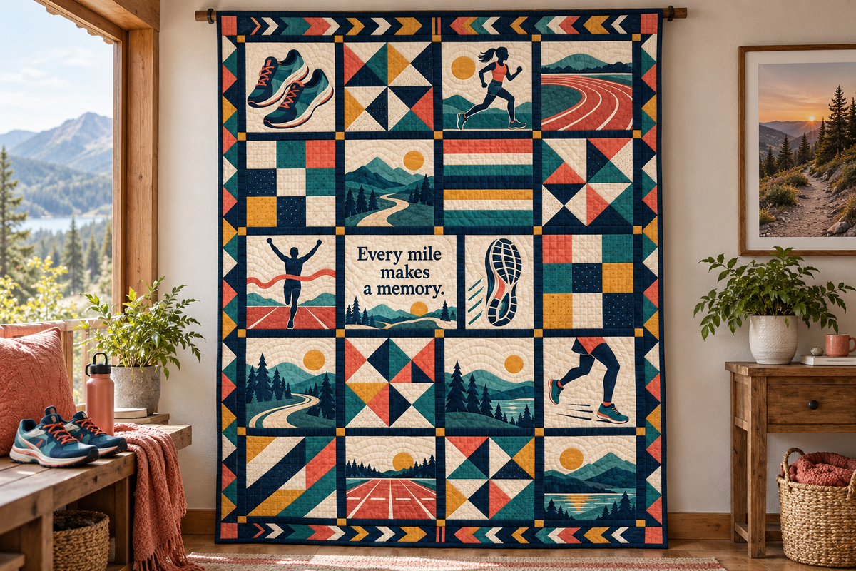 Memory Miles Running Quilt Blanket - wall display