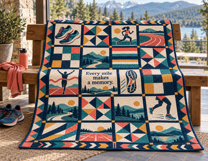 Memory Miles Running Quilt Blanket - venue bench mockup