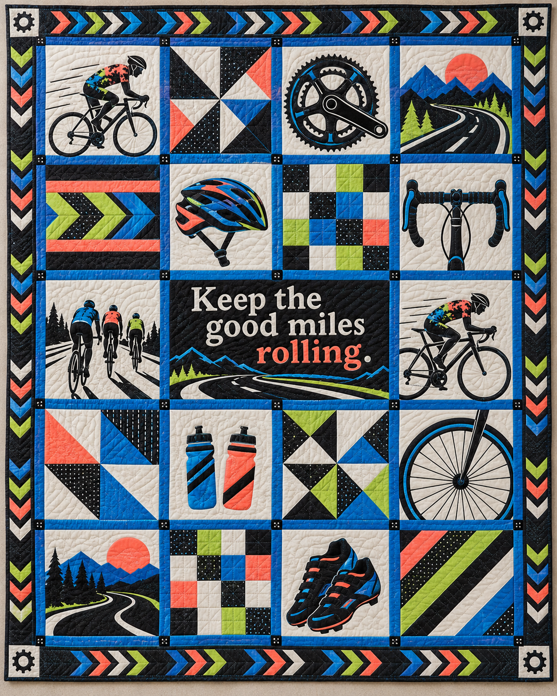Good Miles Rolling Cycling Quilt Blanket - main design