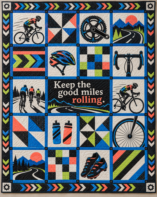 Good Miles Rolling Cycling Quilt Blanket - main design