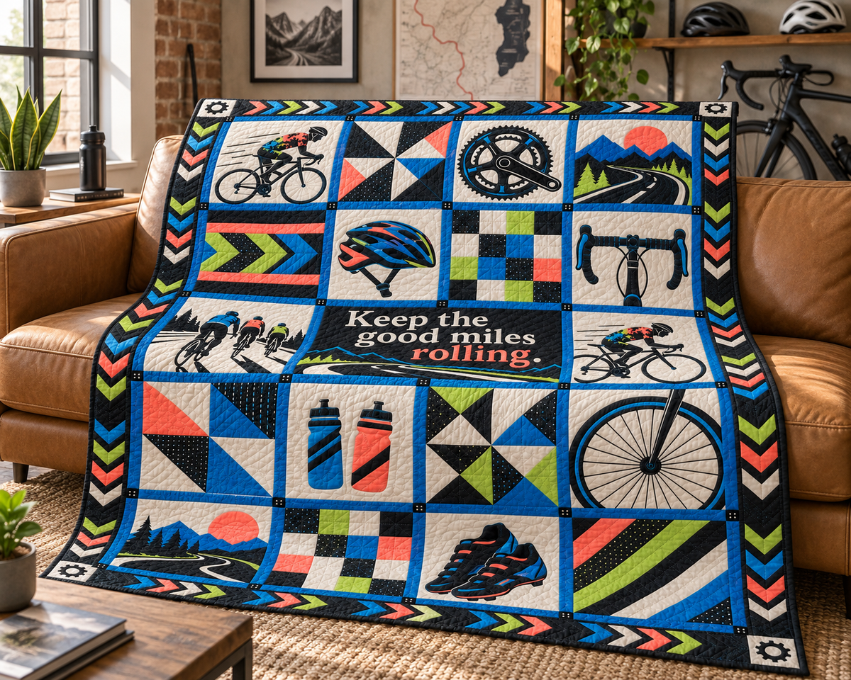 Good Miles Rolling Cycling Quilt Blanket - sofa mockup