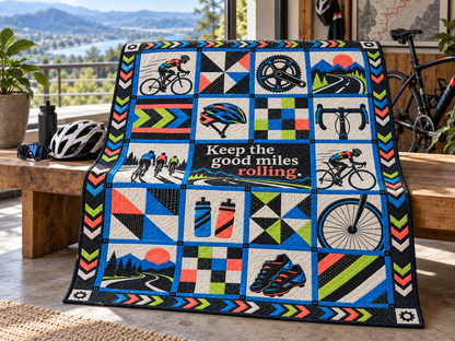 Good Miles Rolling Cycling Quilt Blanket - venue bench mockup