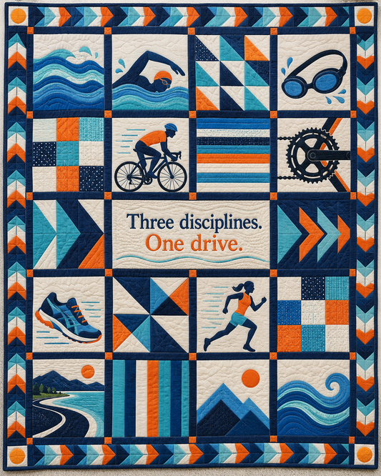 Threefold Drive Triathlon Quilt Blanket - main design