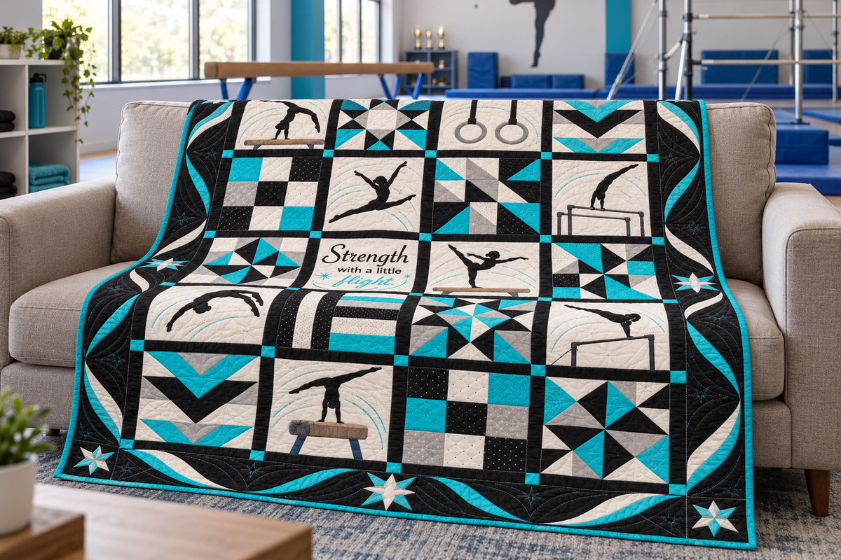 Strength in Flight Gymnastics Quilt Blanket - sofa mockup