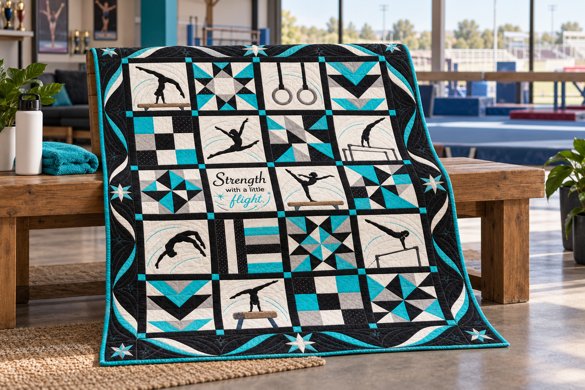 Strength in Flight Gymnastics Quilt Blanket - venue bench mockup