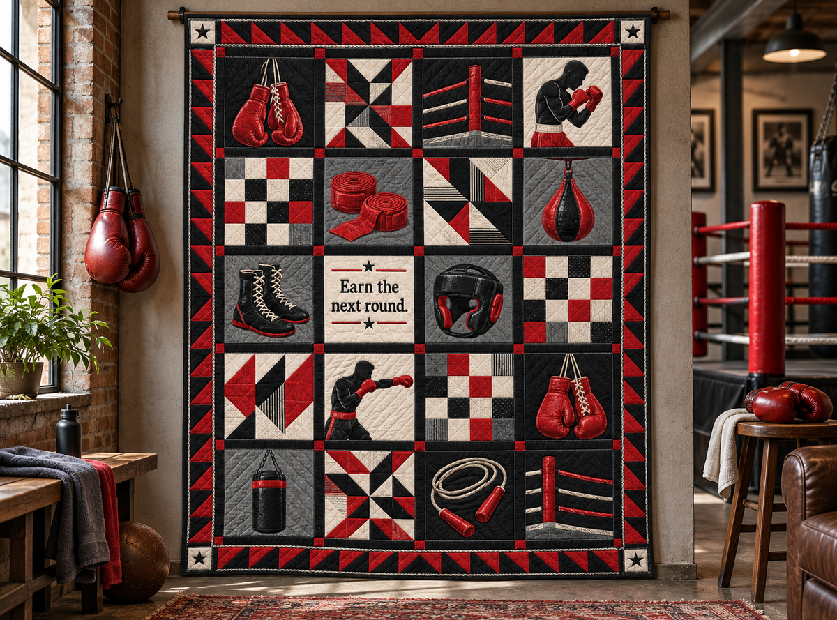 Earn the Round Boxing Quilt Blanket - wall display