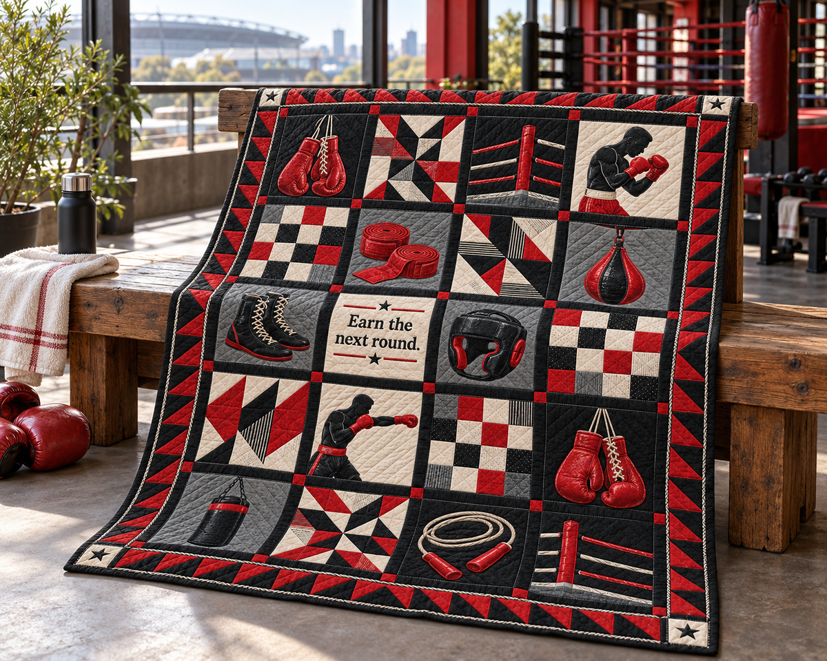 Earn the Round Boxing Quilt Blanket - venue bench mockup