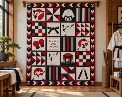 Purpose in Motion Karate Quilt Blanket - wall display