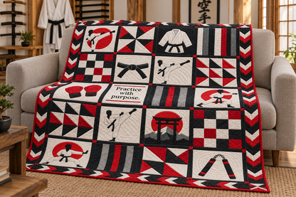 Purpose in Motion Karate Quilt Blanket - sofa mockup