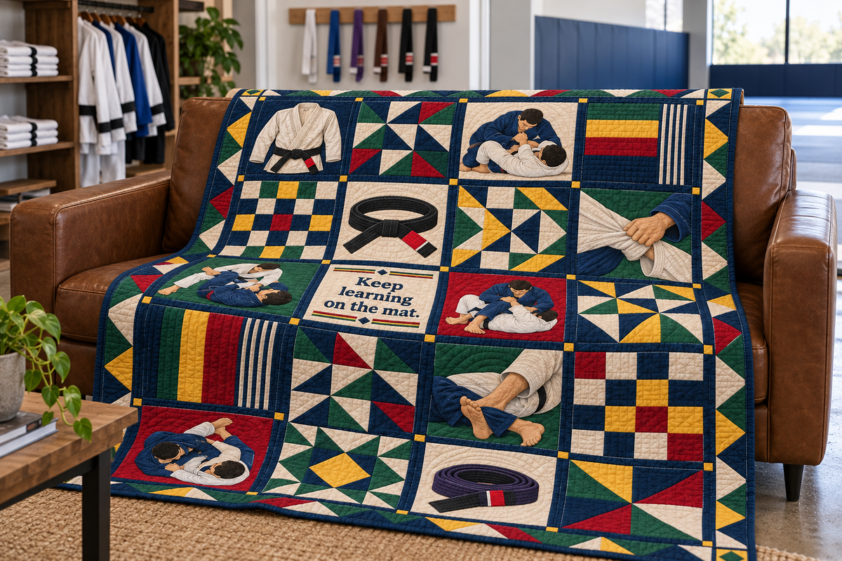 Lessons on the Mat Brazilian jiu-jitsu Quilt Blanket - sofa mockup