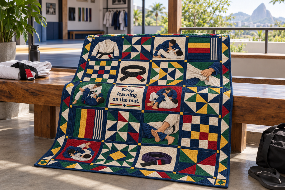 Lessons on the Mat Brazilian jiu-jitsu Quilt Blanket - venue bench mockup