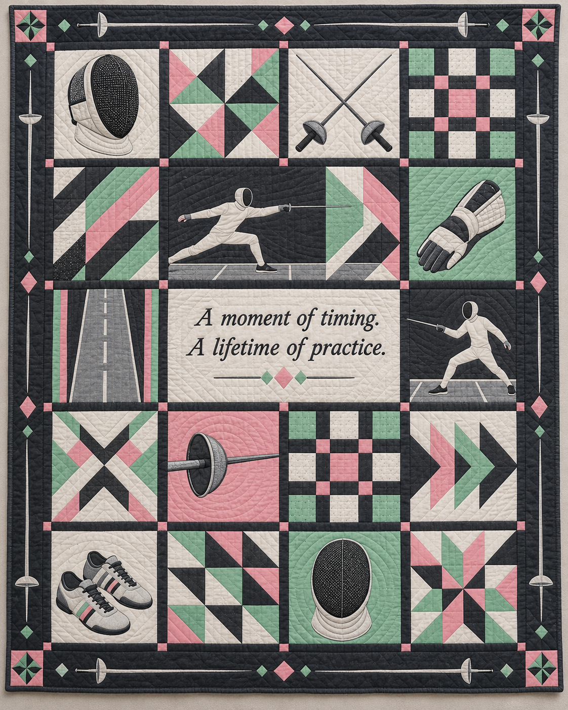 Perfect Timing Fencing Quilt Blanket - main design