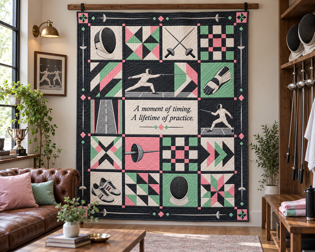 Perfect Timing Fencing Quilt Blanket - wall display