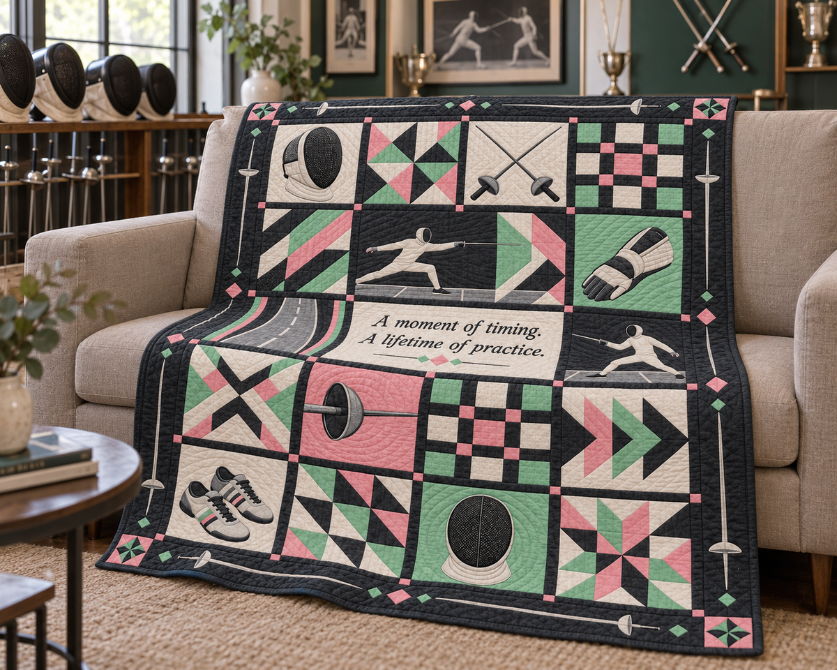 Perfect Timing Fencing Quilt Blanket - sofa mockup
