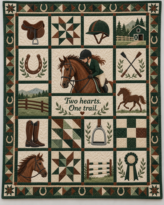 Two Hearts One Trail Horse riding Quilt Blanket - main design