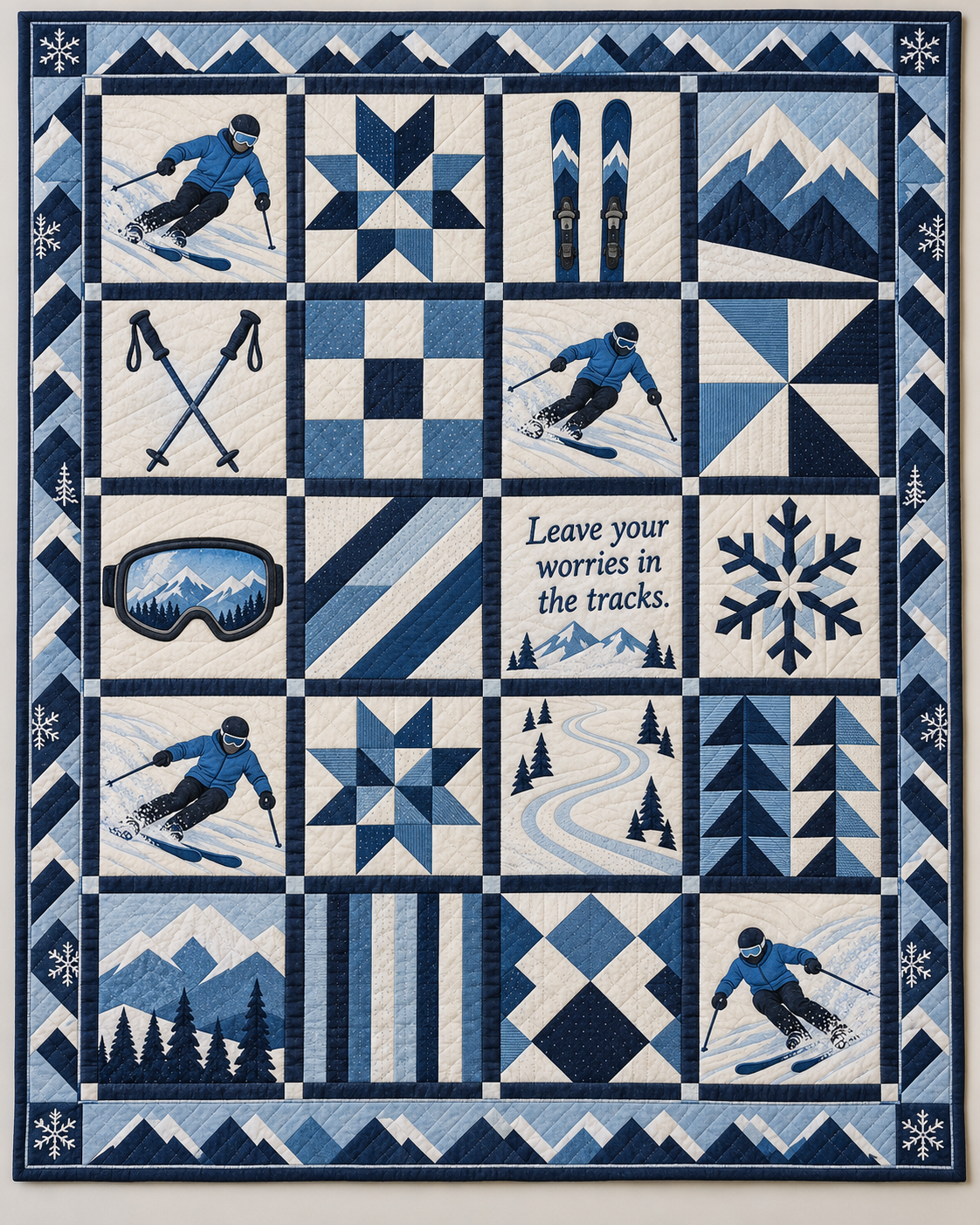 Tracks of Freedom Skiing Quilt Blanket - main design